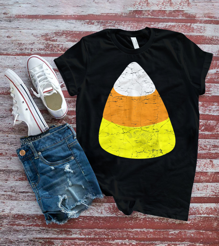 Halloween Candy Corn Vintage Crackle Texture T-Shirt