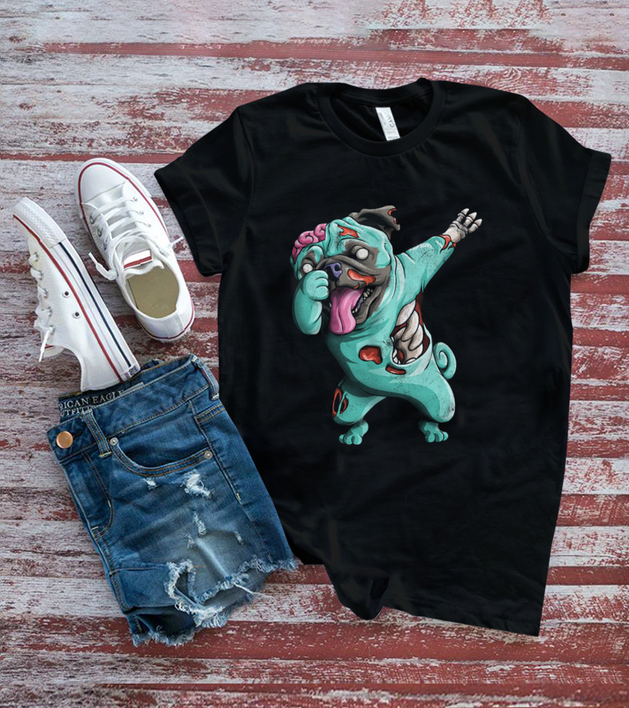 Dabbing Zombie Pug Cute Halloween Pugs Brain-Eating Costume T-Shirt