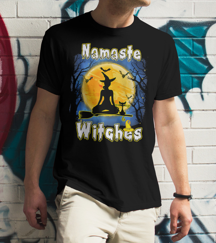 Namaste Witches Halloween Yoga Moonlight Meditation T-Shirt