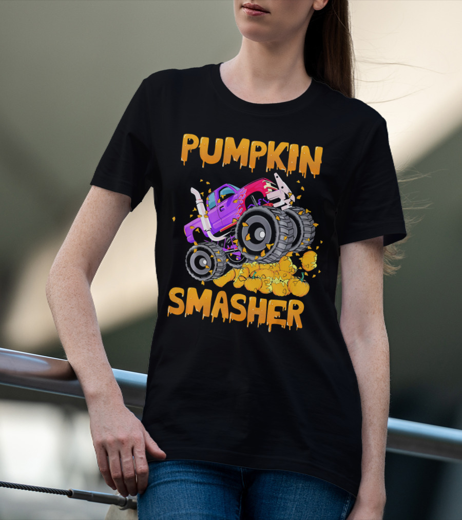 Pumpkin Smasher Halloween Monster Truck T-Shirt