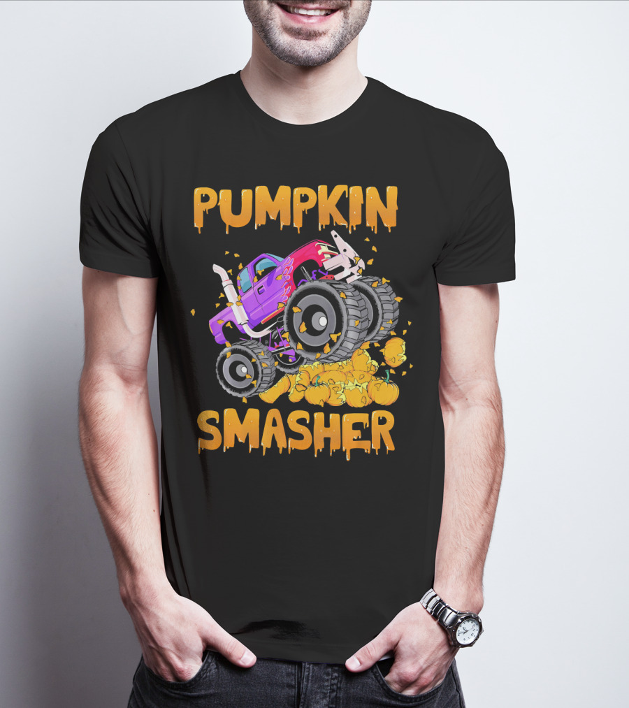 Pumpkin Smasher Halloween Monster Truck T-Shirt