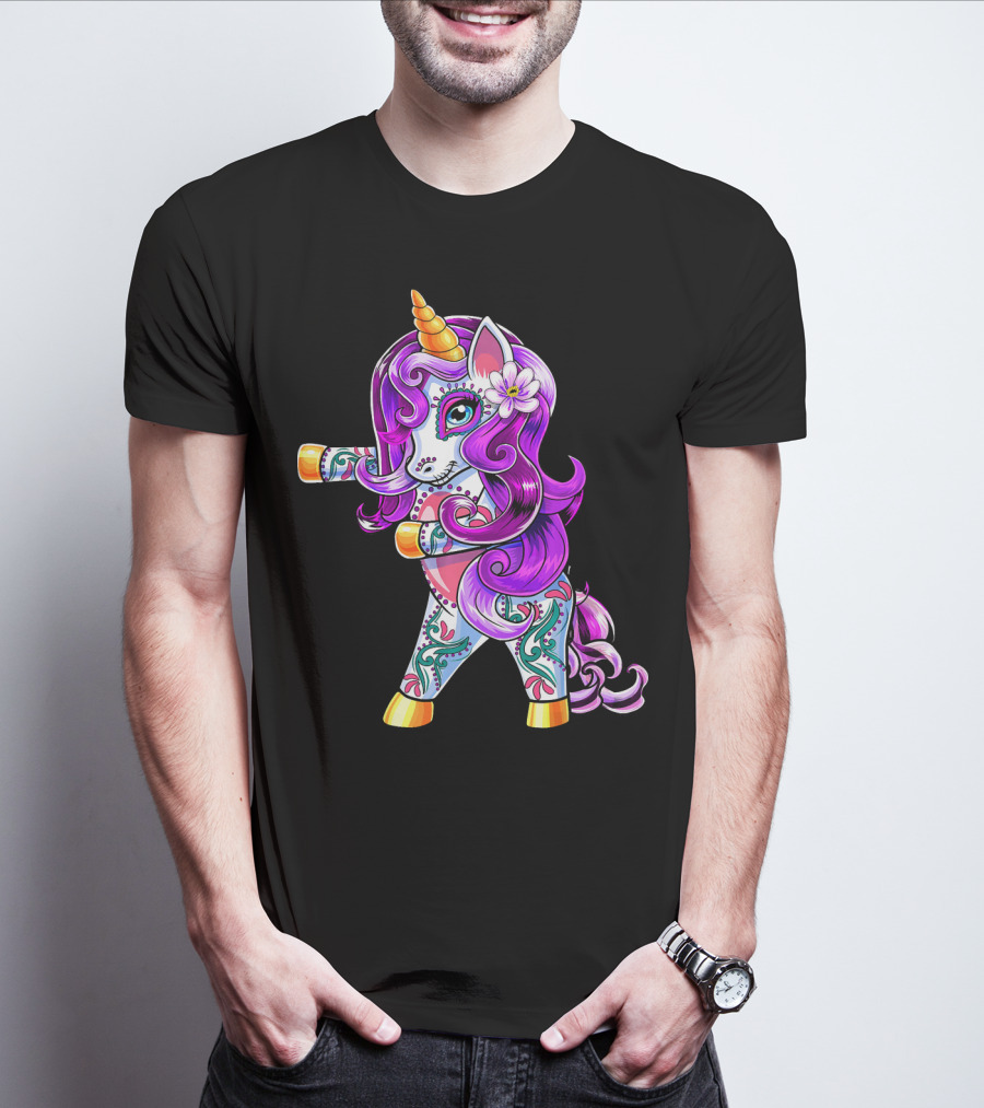 Flossing Unicorn Day Of The Dead Sugar Skull Dance T-Shirt