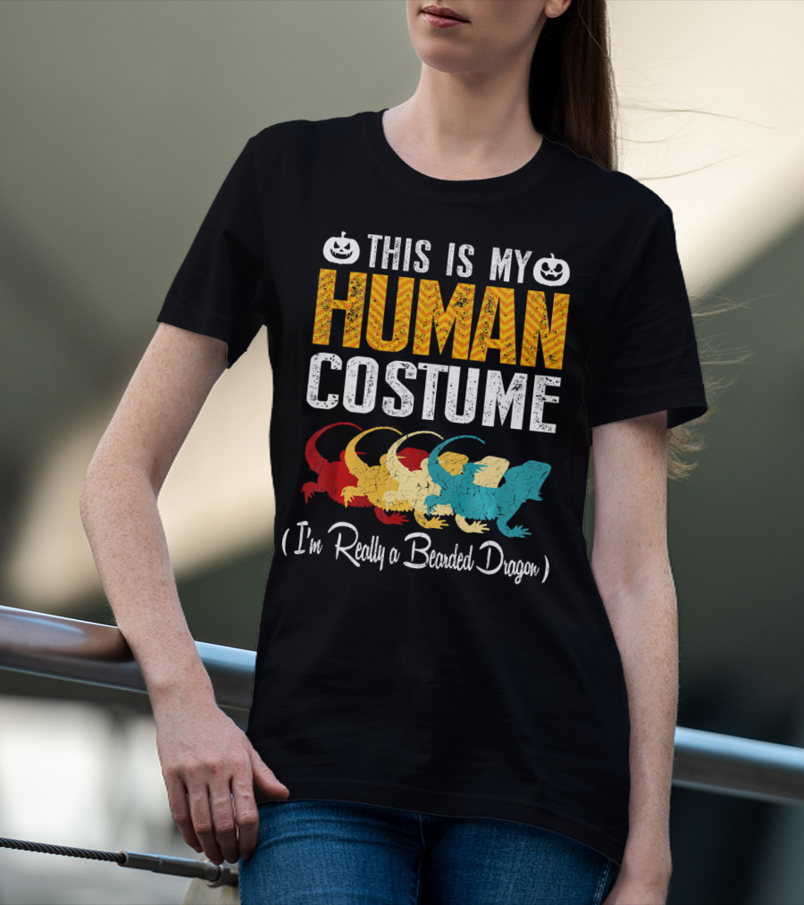 This Is My Human Costume I'm Really A Bearded Dragon Halloween Pumpkin T-Shirt