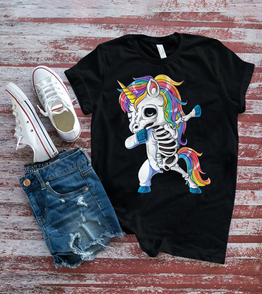 Dabbing Rainbow Skeleton Unicorn T-Shirt