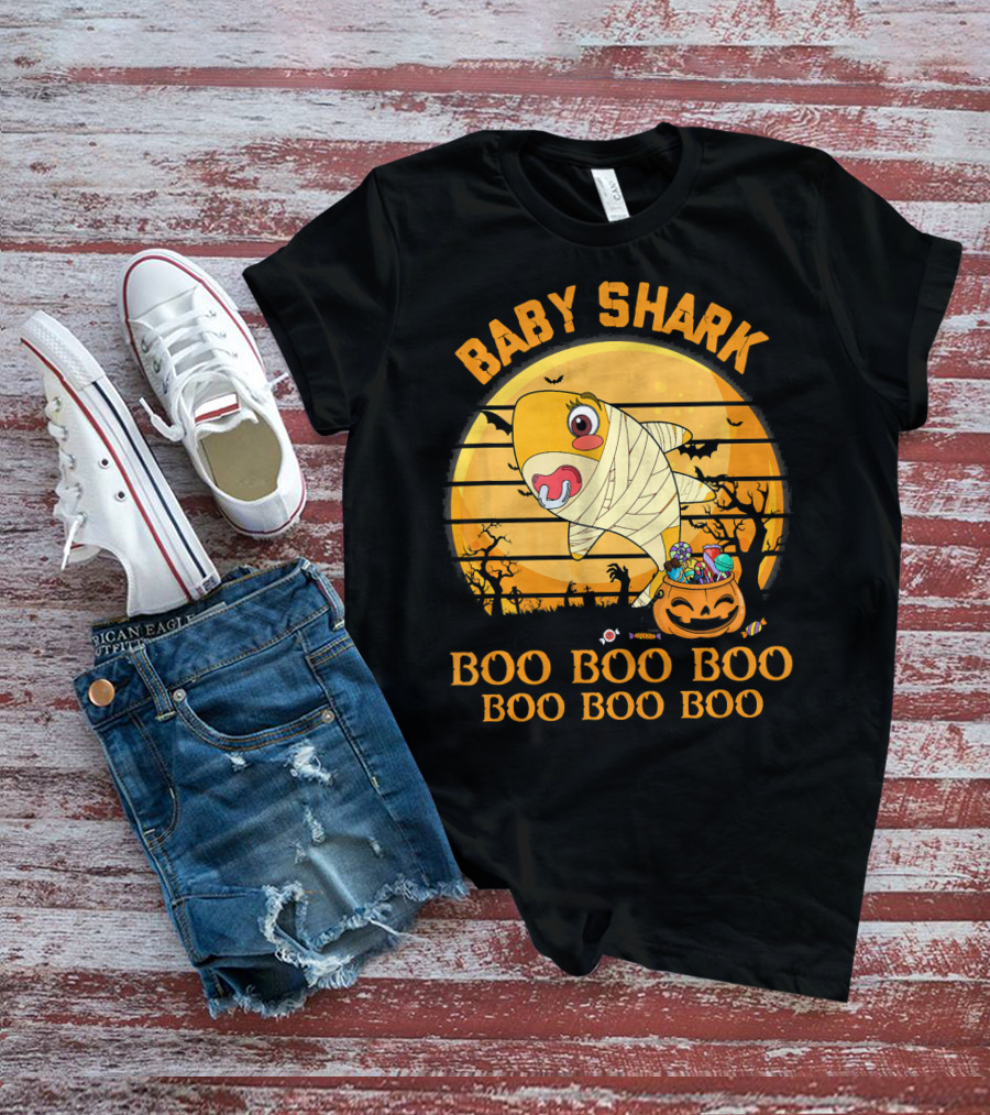 Baby Shark Boo Boo Boo Halloween Pumpkin Mummy T-Shirt