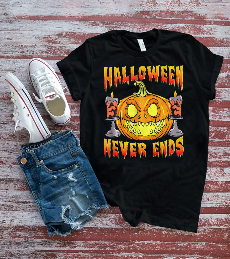 Halloween Never Ends Scary Pumpkin With Spooky Candles T-Shirt