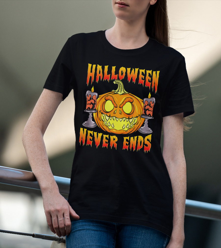 Halloween Never Ends Scary Pumpkin With Spooky Candles T-Shirt
