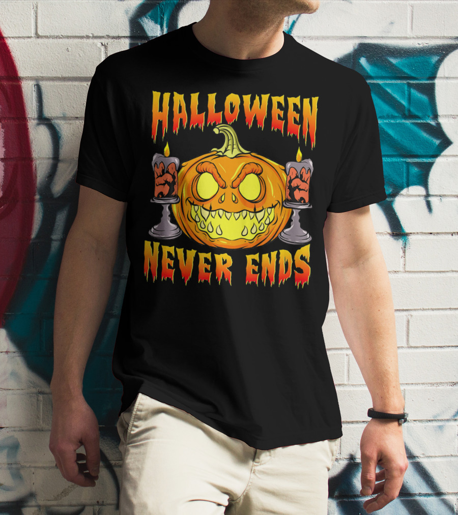Halloween Never Ends Scary Pumpkin With Spooky Candles T-Shirt