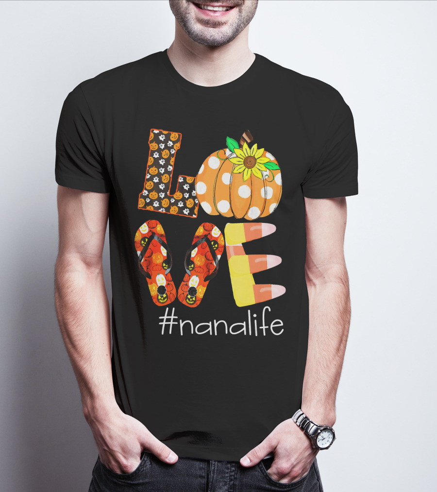 Nanalife Funny Love Pumpkin Flip Flops Halloween Candy Corn And Sunflower T-Shirt