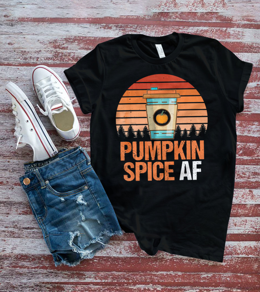 Pumpkin Spice AF Coffee Cup Sunset Forest T-Shirt