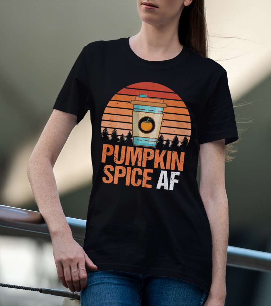 Pumpkin Spice AF Coffee Cup Sunset Forest T-Shirt