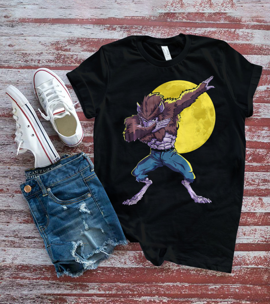 Werewolf Dabbing Halloween Funny Zombie Full Moon T-Shirt