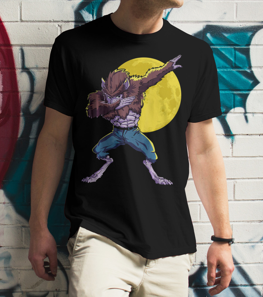 Werewolf Dabbing Halloween Funny Zombie Full Moon T-Shirt