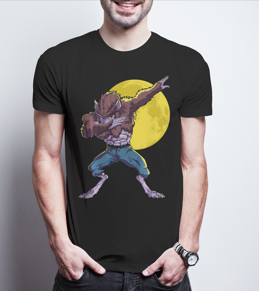 Werewolf Dabbing Halloween Funny Zombie Full Moon T-Shirt