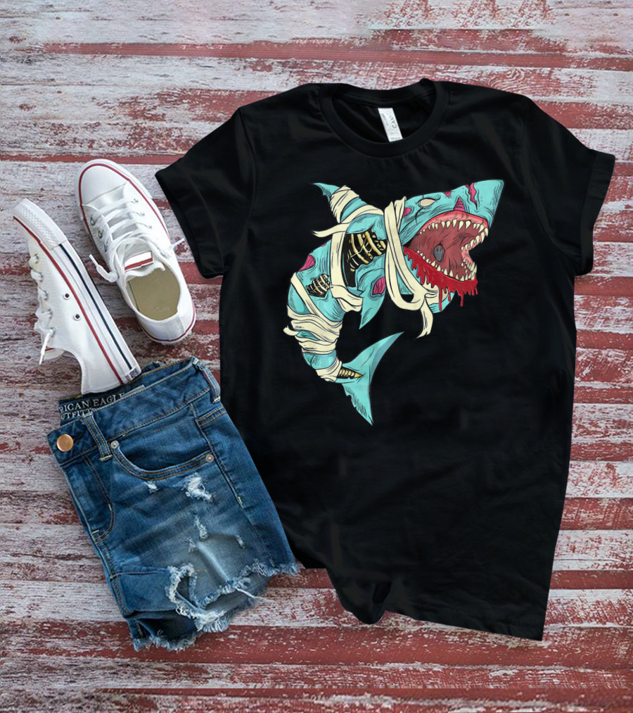 Shark Zombie Halloween Jawsome Zom Mummy Jaws T-Shirt