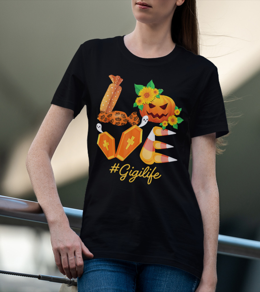 Love Gigi Life Halloween Pumpkin Sunflower Candy Corn Ghosts T-Shirt