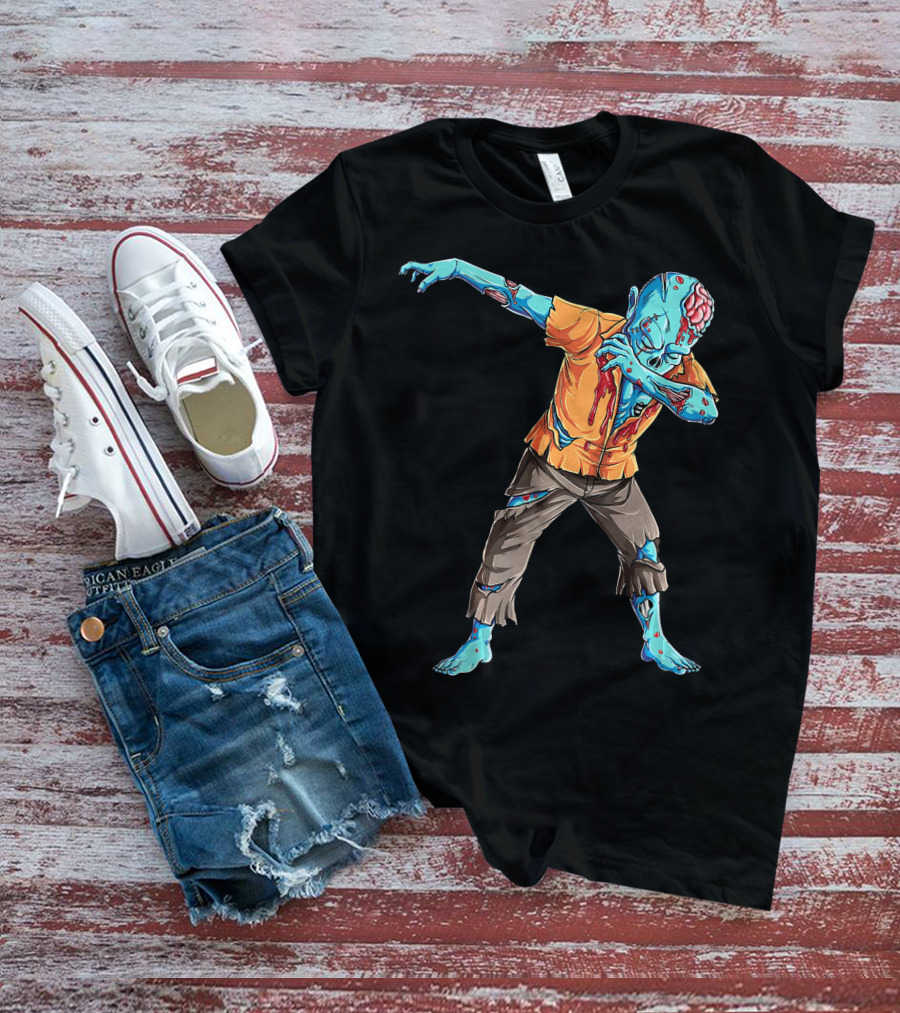 Dabbing Zombie With Orange Shirt And Blue Skin T-Shirt