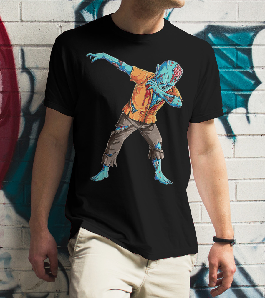 Dabbing Zombie With Orange Shirt And Blue Skin T-Shirt