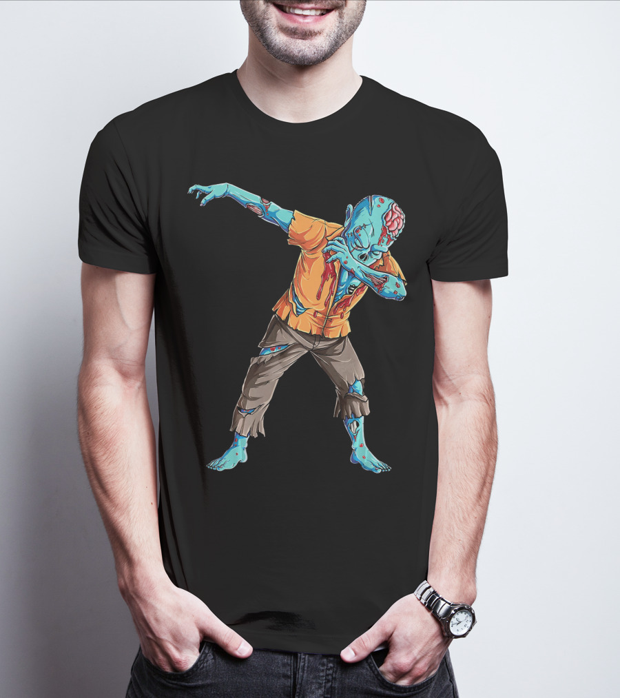 Dabbing Zombie With Orange Shirt And Blue Skin T-Shirt