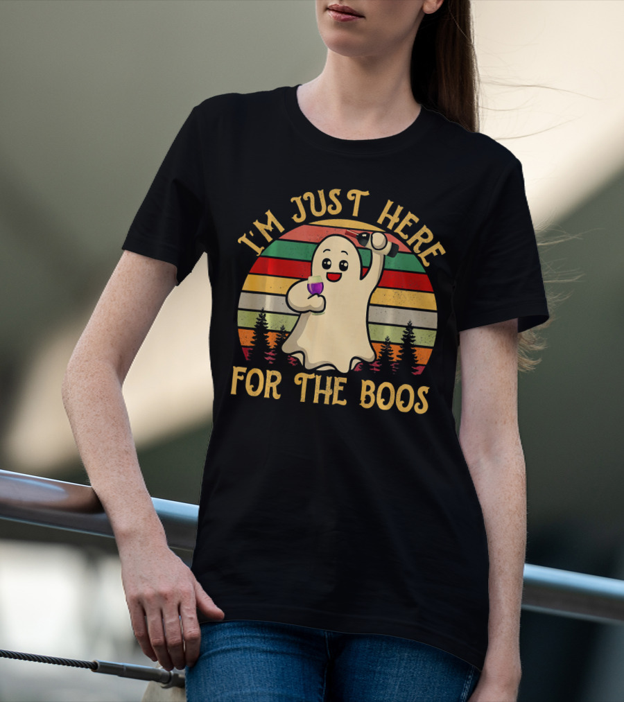 I'm Just Here For The Boos Vintage Ghost Wine Halloween T-Shirt