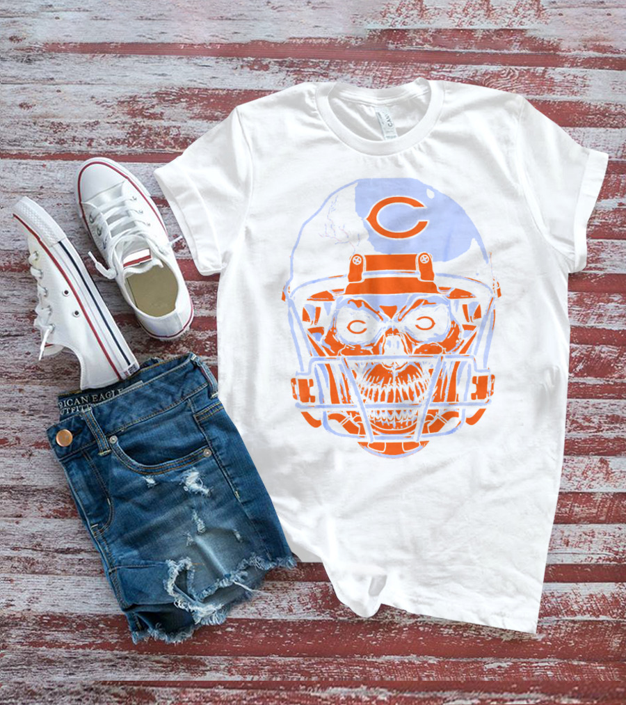 Chicago Bears Skull Helmet Halloween Football Skeleton T-Shirt