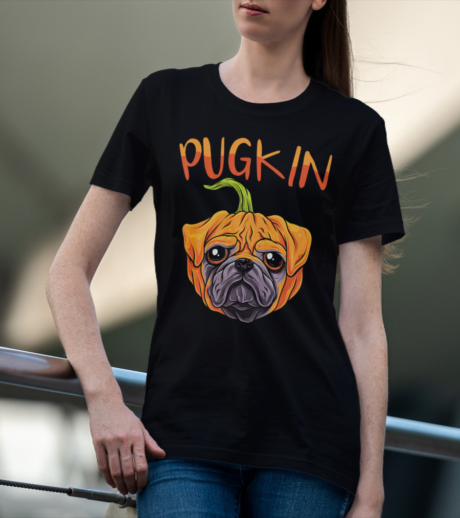 Pugkin Funny Pumpkin Pug Dog Head T-Shirt