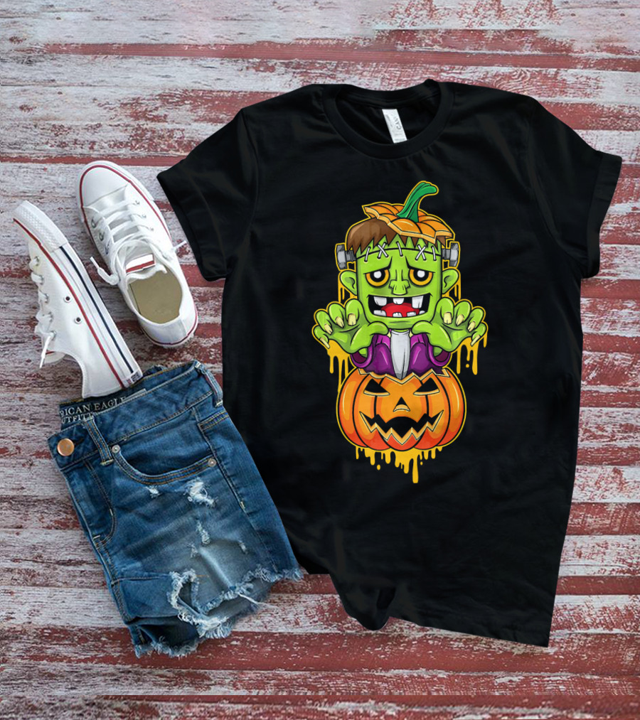 Sweet Cute Pumpkin Halloween Frankenstein Monster T-Shirt