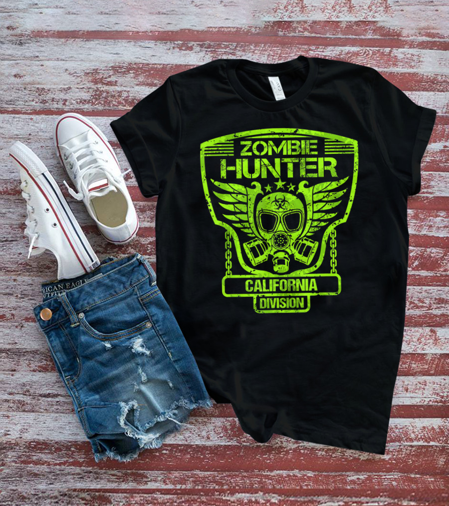 Zombie Hunter California Division Gas Mask Wings Emblem T-Shirt