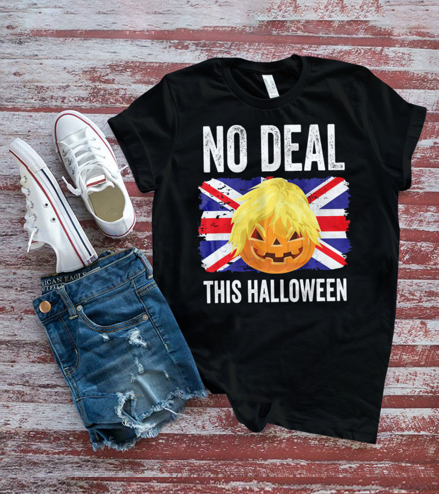 No Deal This Halloween Brexit Pumpkin UK Flag T-Shirt
