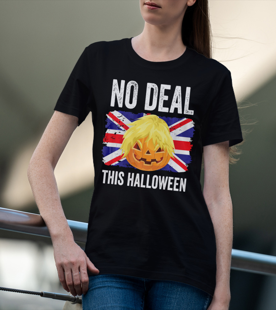 No Deal This Halloween Brexit Pumpkin UK Flag T-Shirt