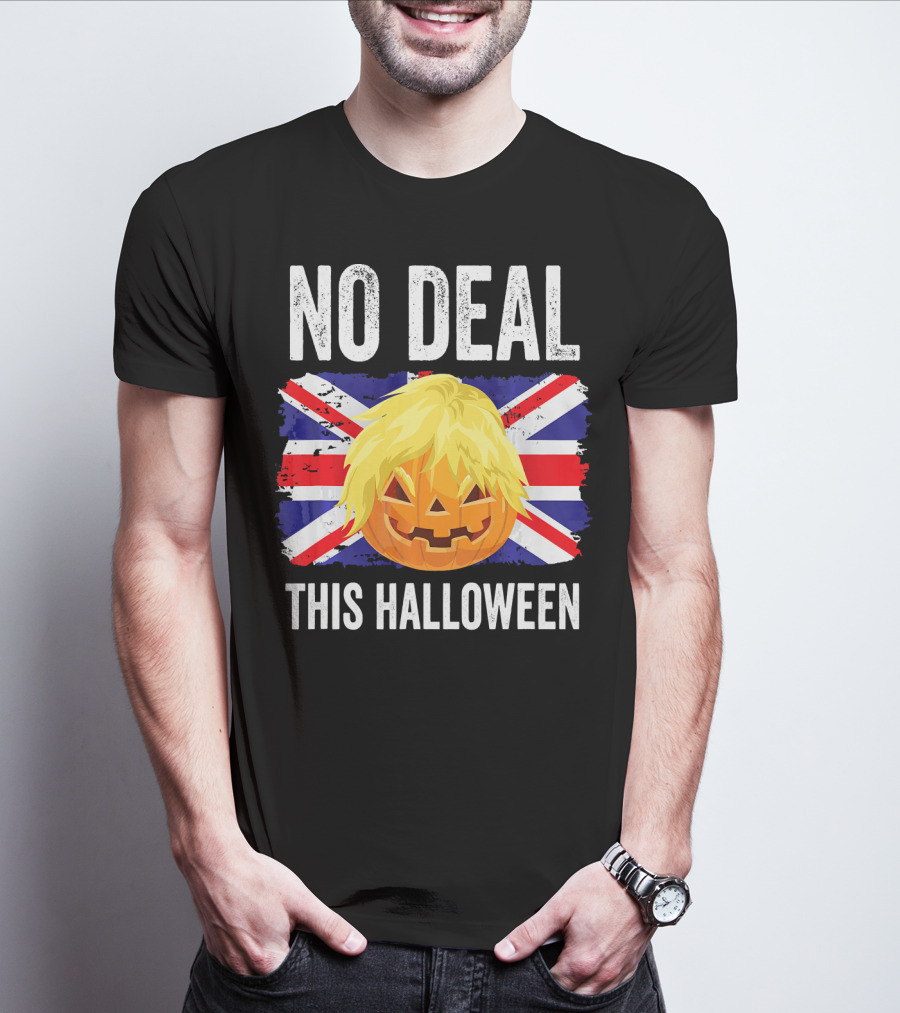 No Deal This Halloween Brexit Pumpkin UK Flag T-Shirt