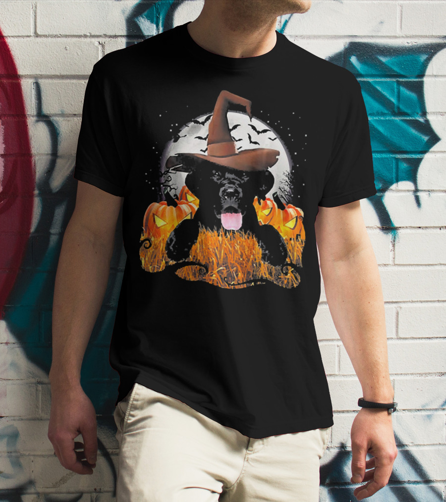 Labrador Halloween Cute Dog Witch With Pumpkin And Moon T-Shirt