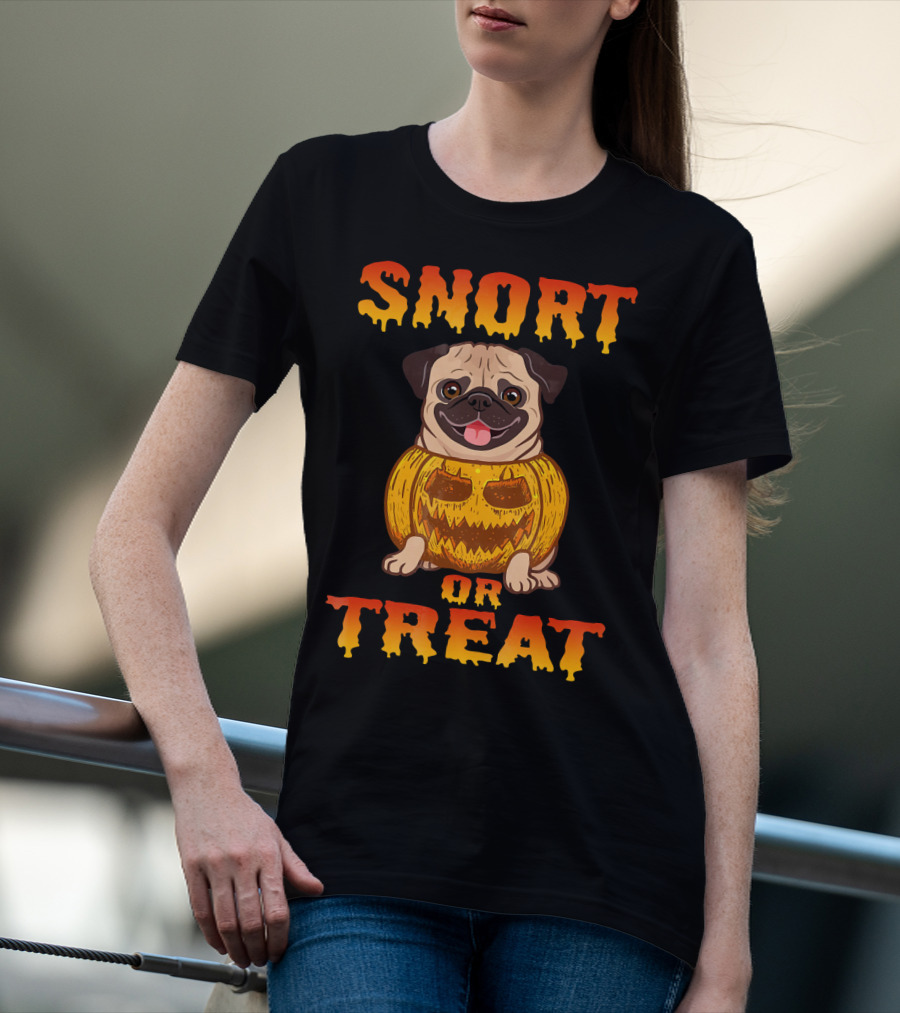 Snort Or Treat Funny Pug Pumpkin Halloween T-Shirt