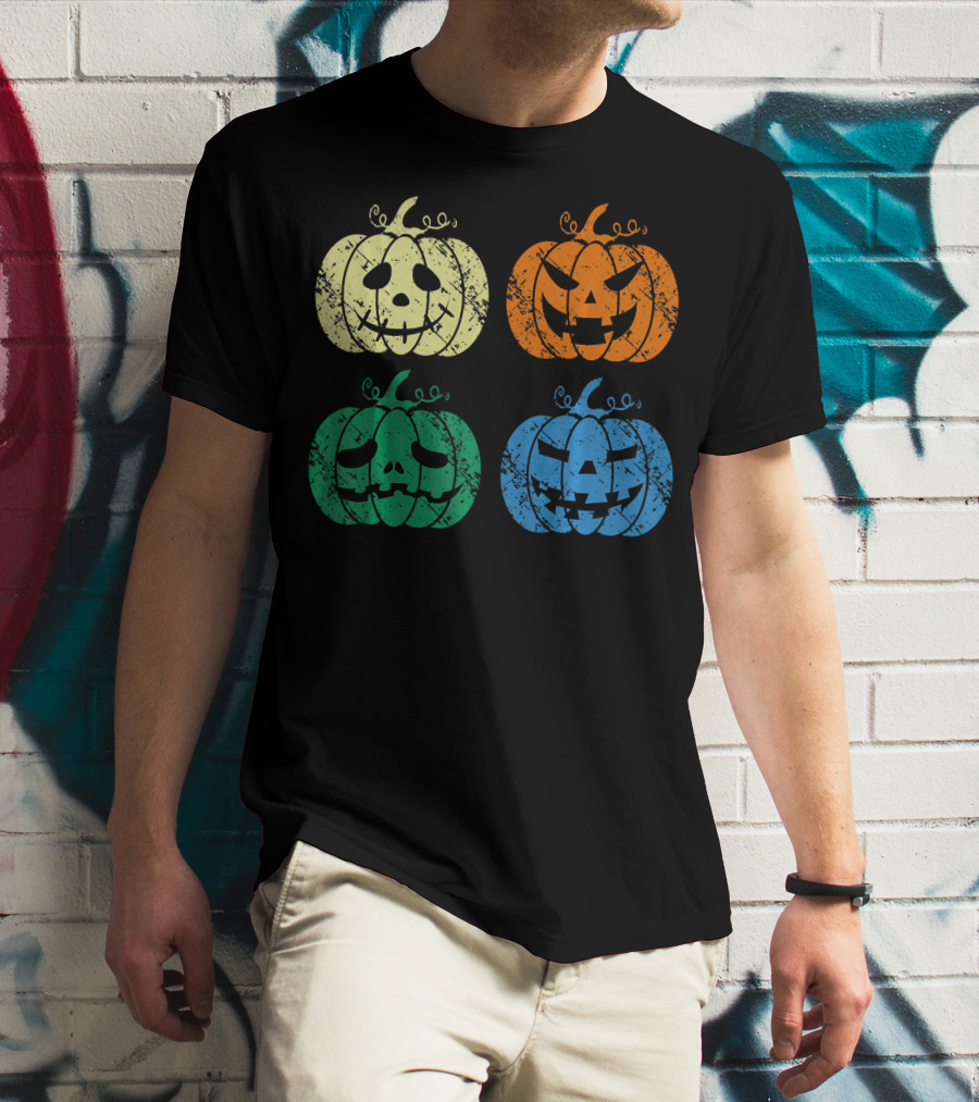Vintage Retro Scary Pumpkin Face Halloween T-Shirt