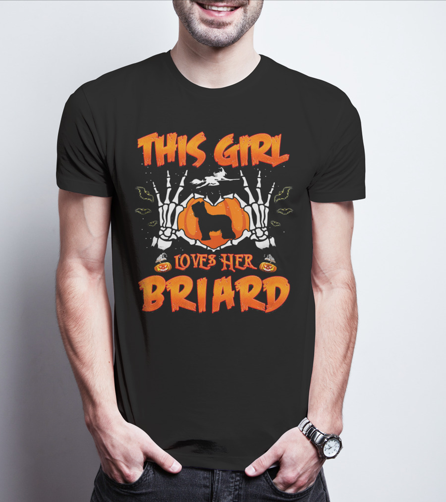 This Girl Loves Her Briard Dog Halloween Skeleton Pumpkin T-Shirt