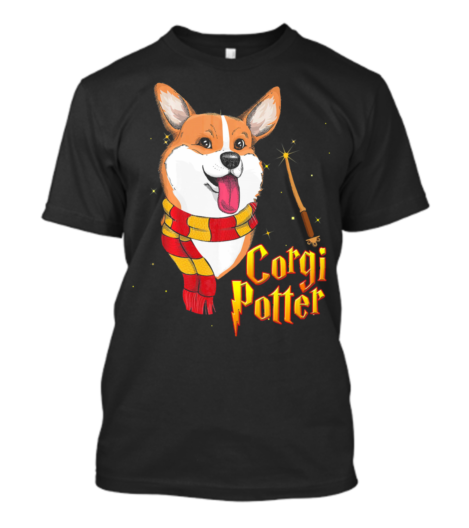 Corgi Potter Cute Harry Pawter Dog With Scarf And Wand T-Shirt