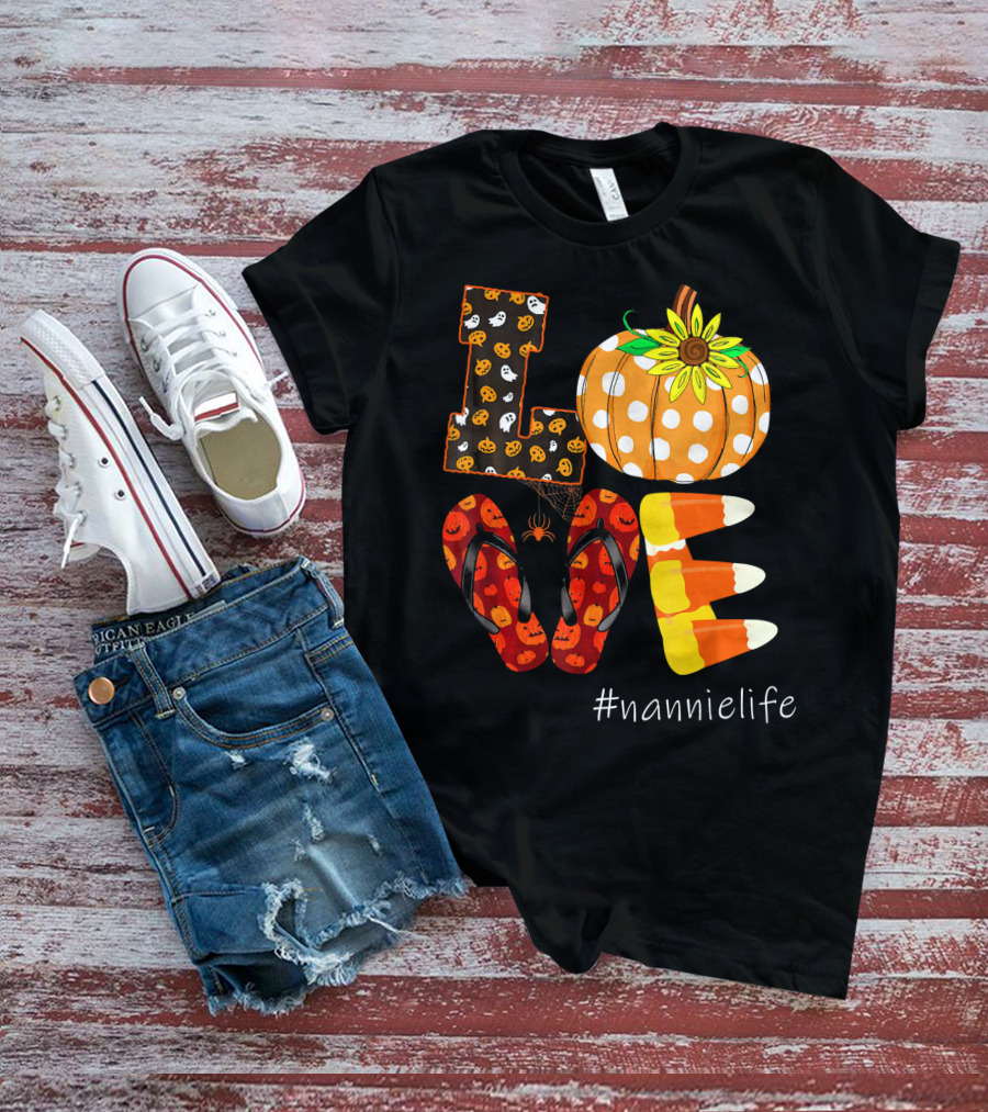 LOVE Pumpkin Candy Corn Flip Flops #nannielife T-Shirt