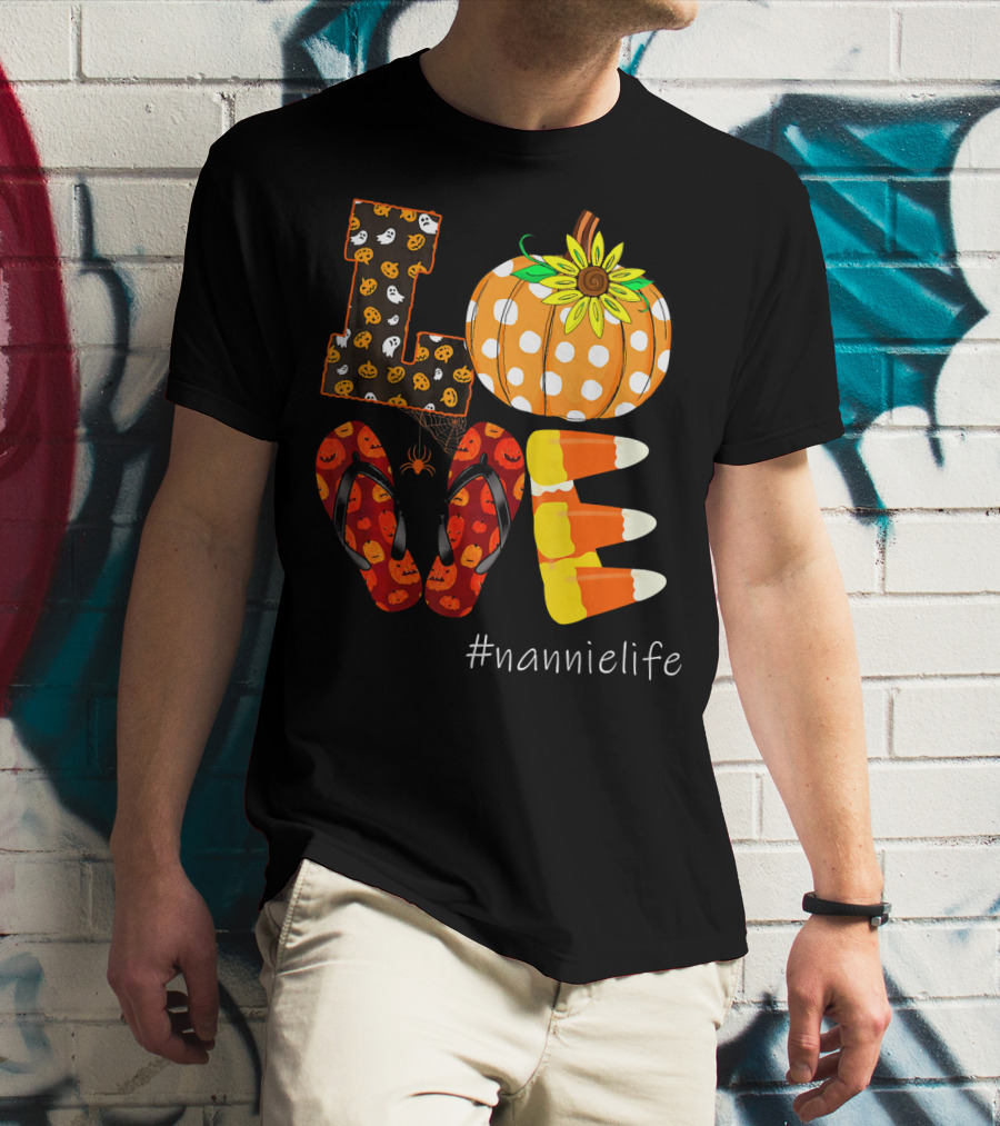 LOVE Pumpkin Candy Corn Flip Flops #nannielife T-Shirt