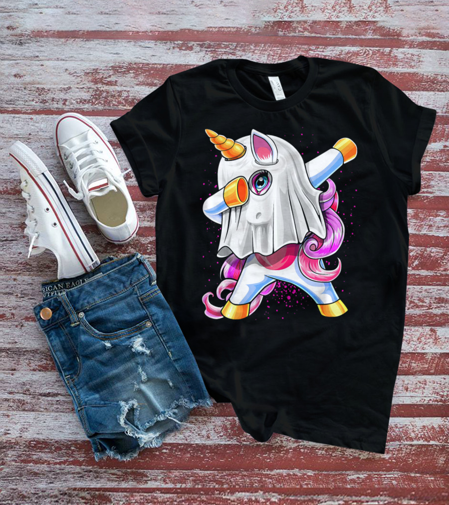 Dabbing Unicorn In Halloween Ghost Costume T-Shirt
