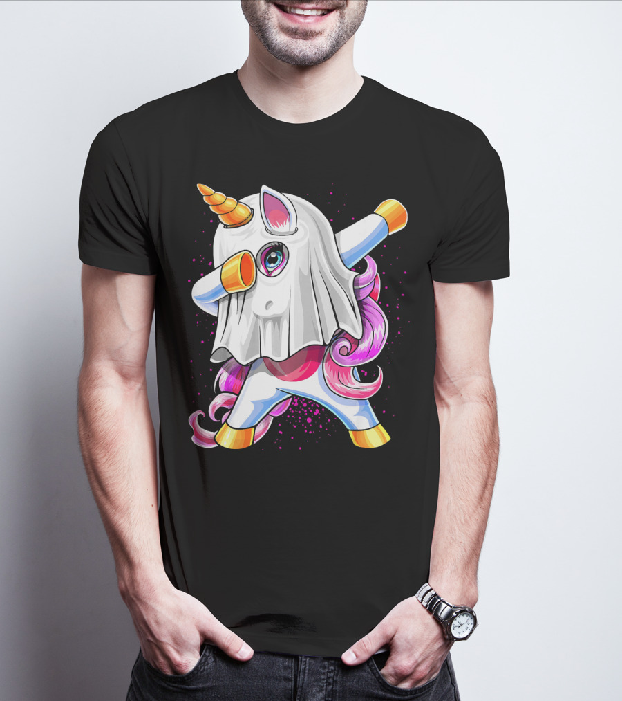 Dabbing Unicorn In Halloween Ghost Costume T-Shirt