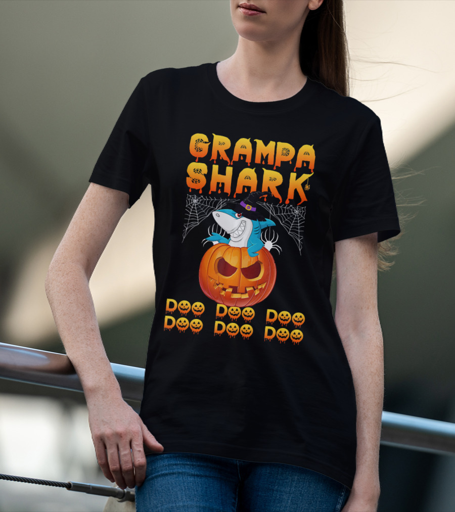 Grampa Shark Doo Doo Halloween Pumpkin Spider Webs T-Shirt