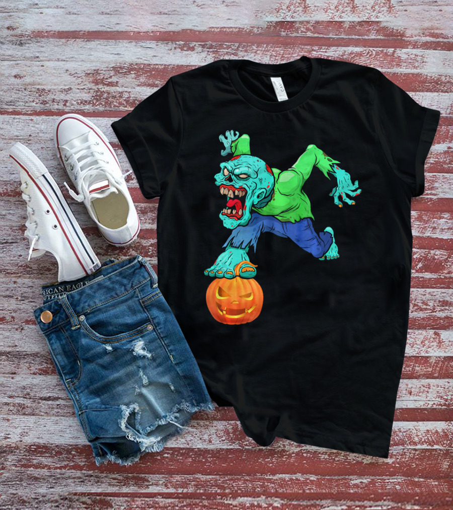 Zombie Leaping Over Grinning Pumpkin T-Shirt