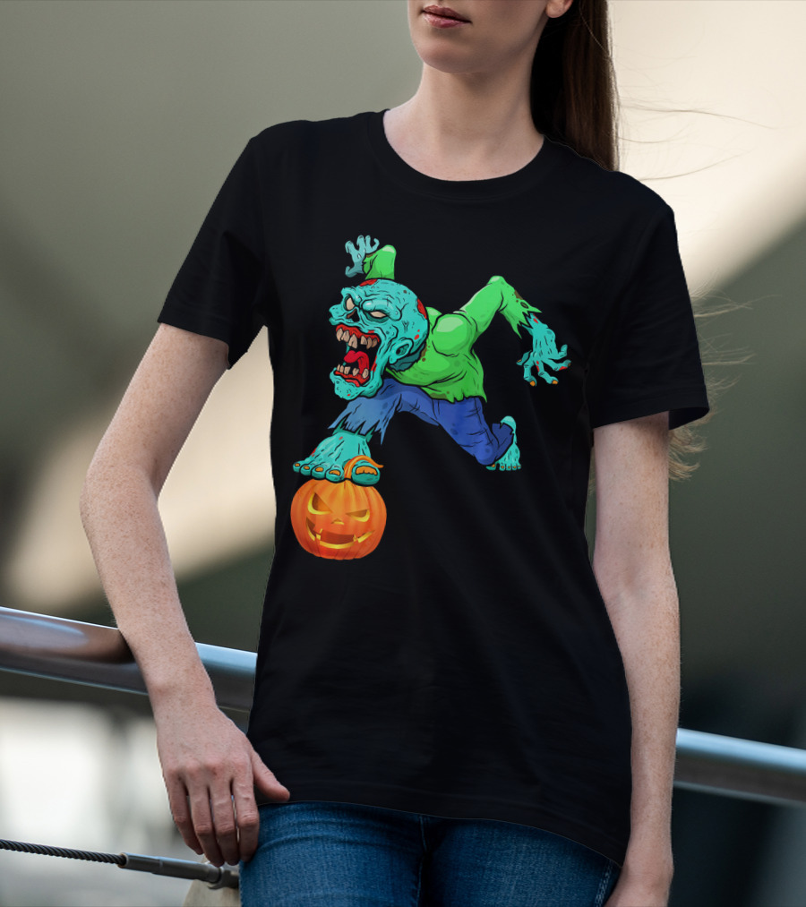 Zombie Leaping Over Grinning Pumpkin T-Shirt