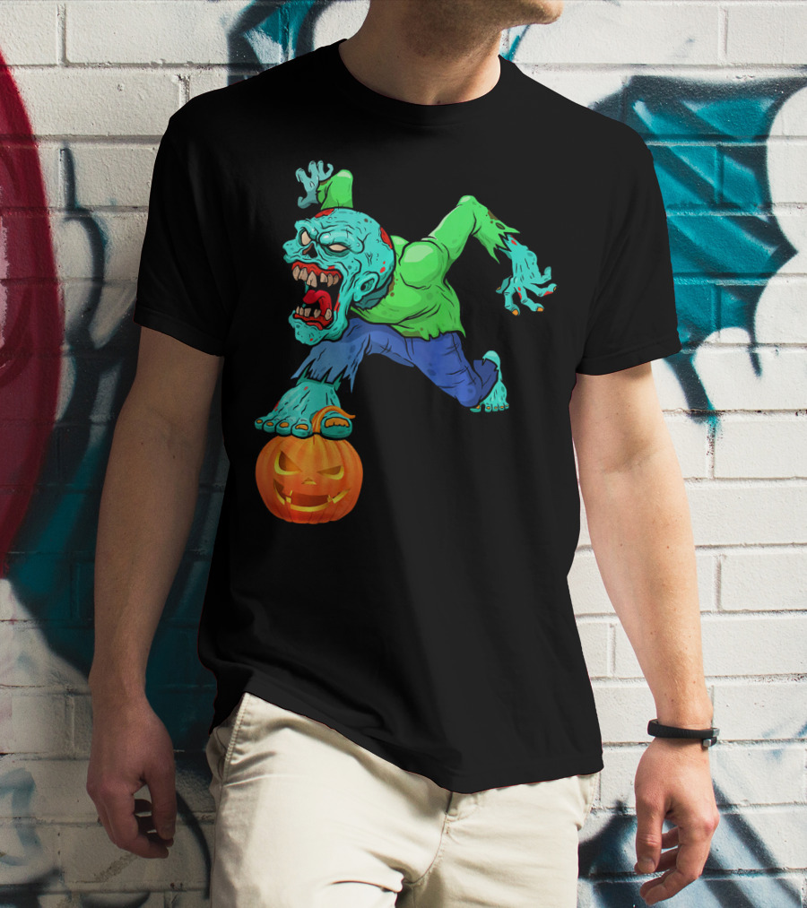 Zombie Leaping Over Grinning Pumpkin T-Shirt