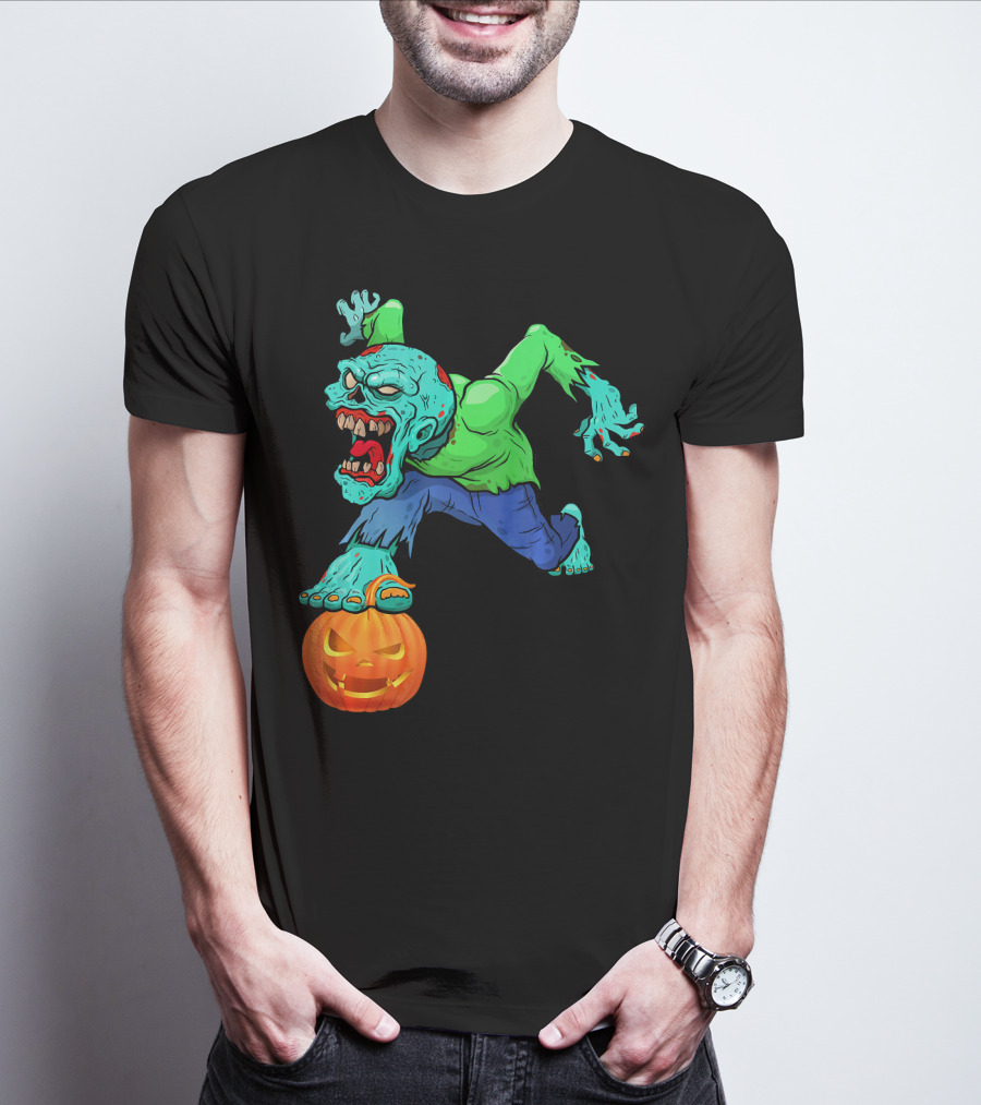 Zombie Leaping Over Grinning Pumpkin T-Shirt
