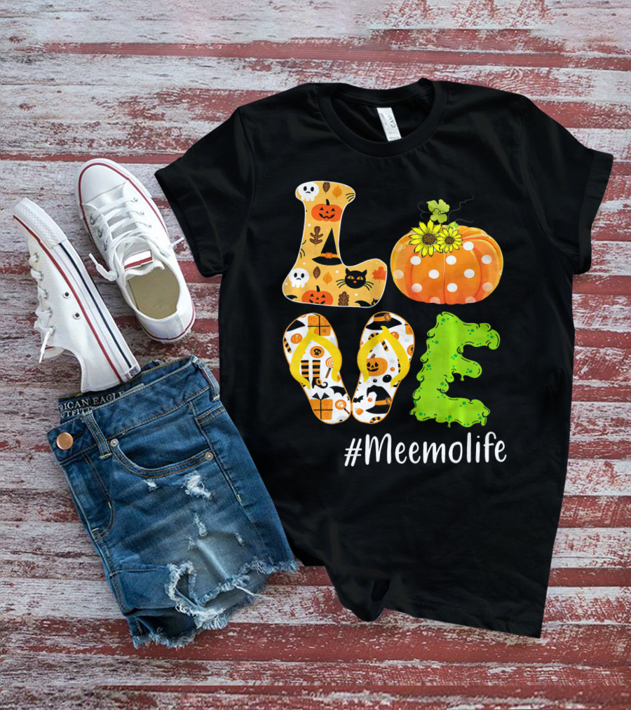 Love Meemolife Pumpkin Flip Flops Halloween T-Shirt