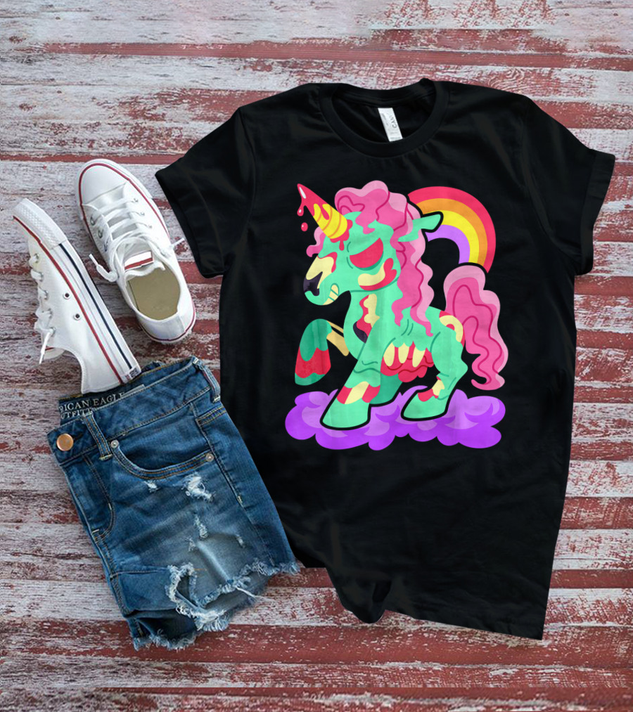 Zombie Unicorn With Rainbow Mane And Tail T-Shirt