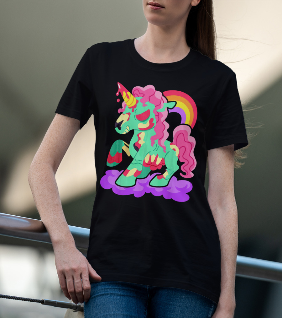 Zombie Unicorn With Rainbow Mane And Tail T-Shirt