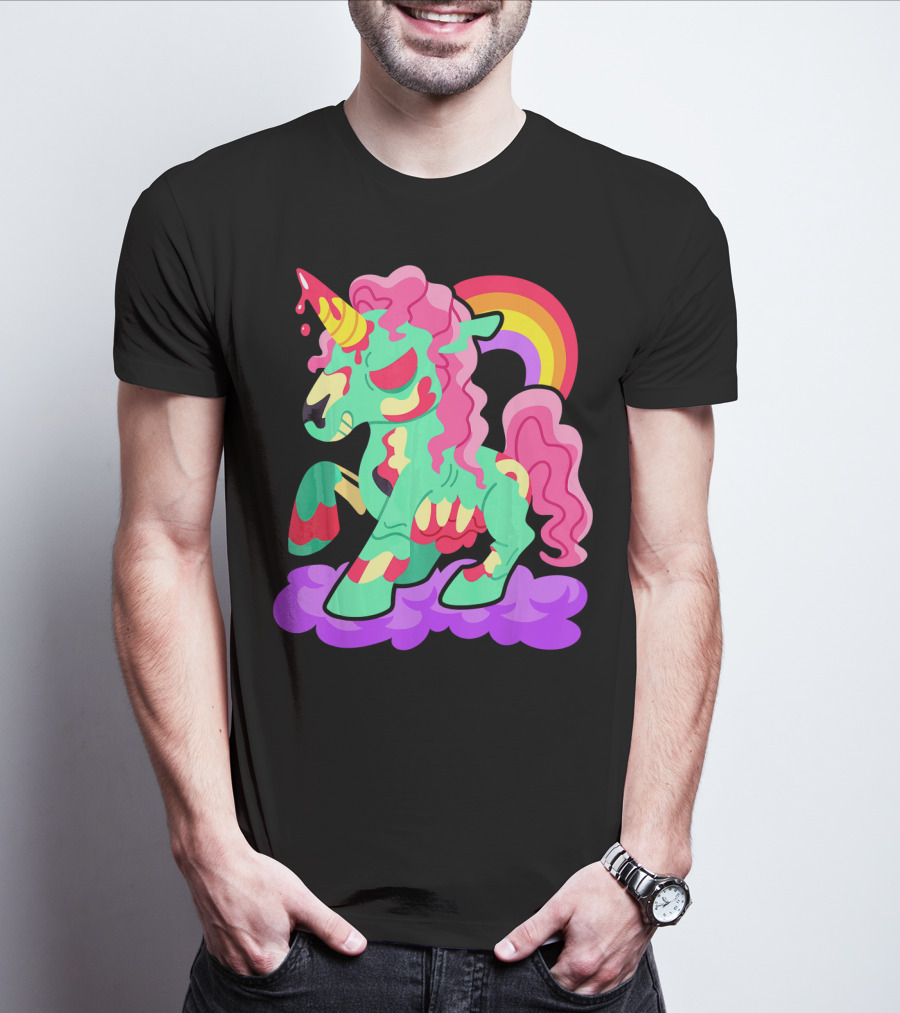 Zombie Unicorn With Rainbow Mane And Tail T-Shirt