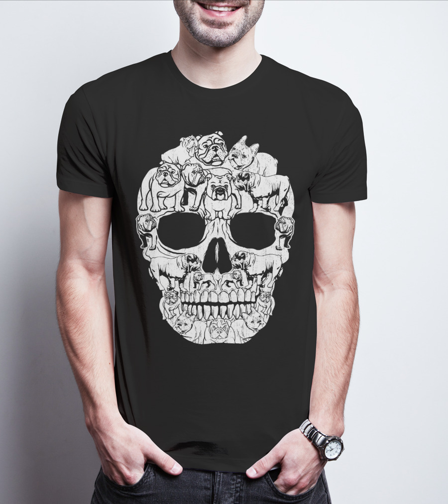 English Bulldog Dog Skull Halloween T-Shirt